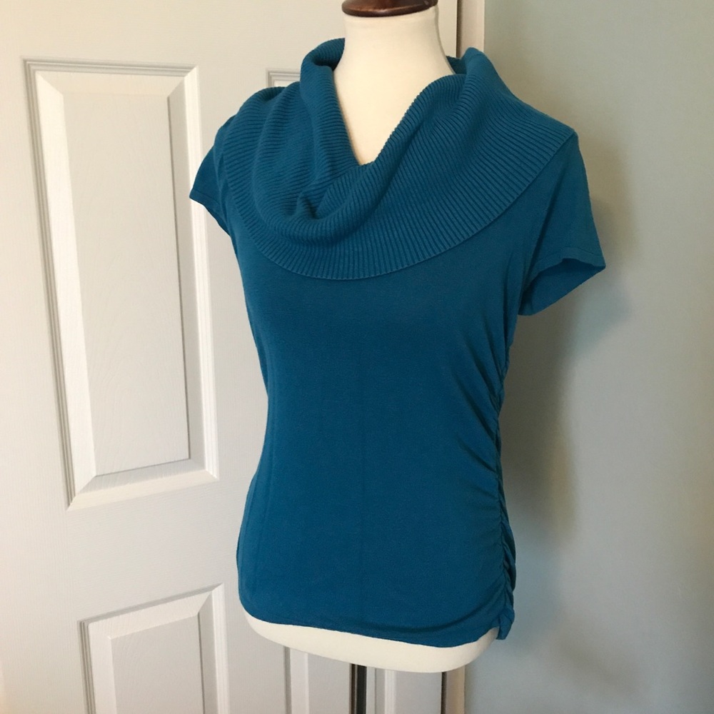 💗Apt9 Fall Blue Cowl Neck Short Sleeve Sweater!